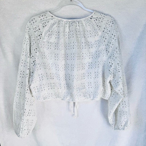 J.Crew White Eyelet Cropped Blouse Drawstring Hem L NWT - Picture 5 of 10